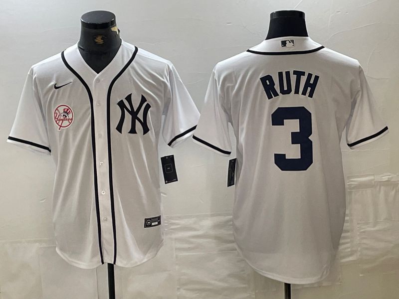 Men New York Yankees #3 Ruth White Third generation joint name Nike 2024 MLB Jersey style 3